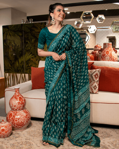 urwa handblock chanderi silk saree