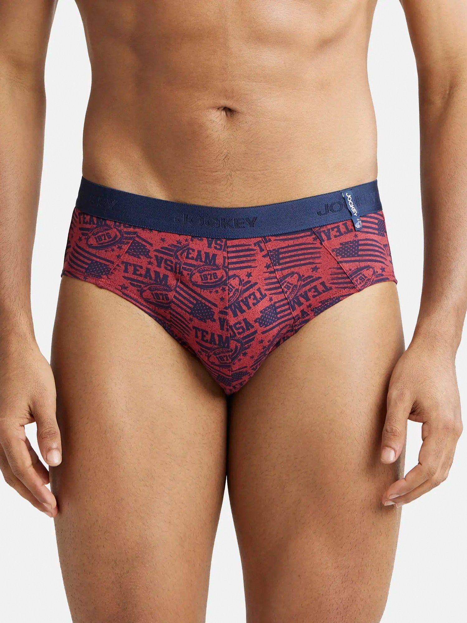 us52 mens super cotton printed brief with ultrasoft waistband-red