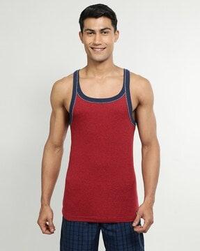 us54 super combed cotton rib square neckline gym vest with back panel graphic print