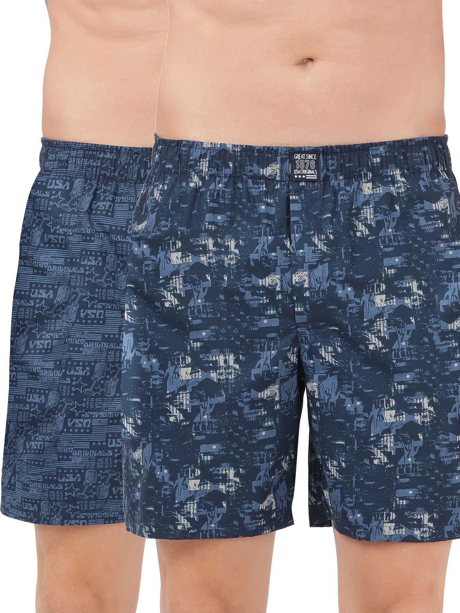 us57 mens cotton woven boxer shorts with side pocket - navy (pack of 2)