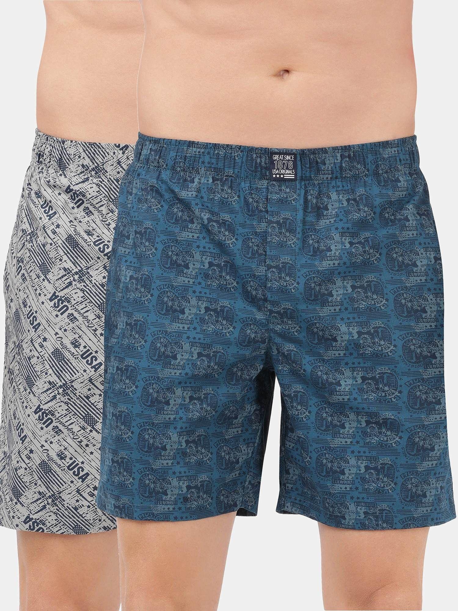 us57 mens cotton woven boxer shorts with side pocket - navy seaport teal (pack of 2)