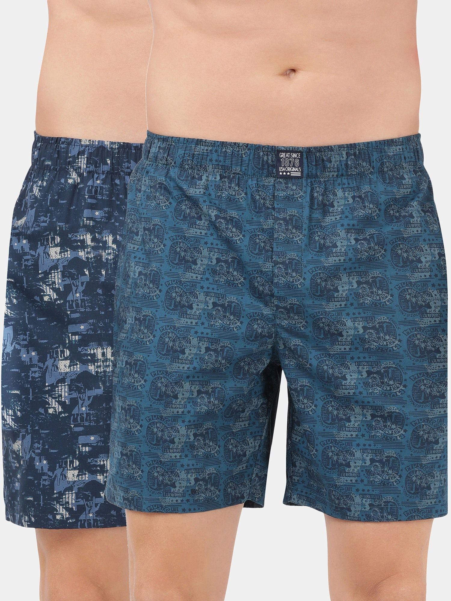 us57 mens cotton woven boxer shorts with side pocket - navy seaport teal (pack of 2)