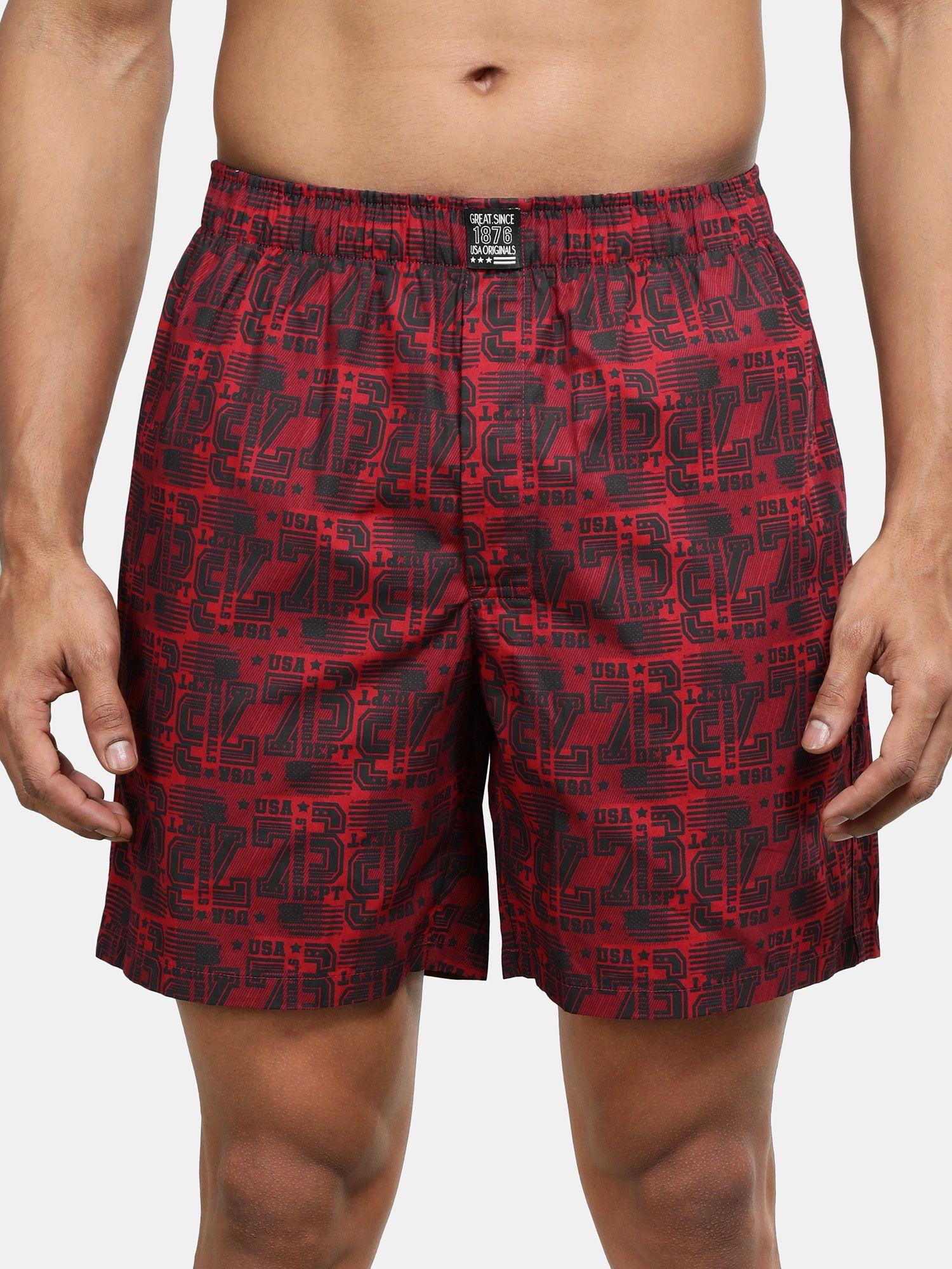 us57 mens mercerized cotton woven printed boxer shorts with side pocket - brick red