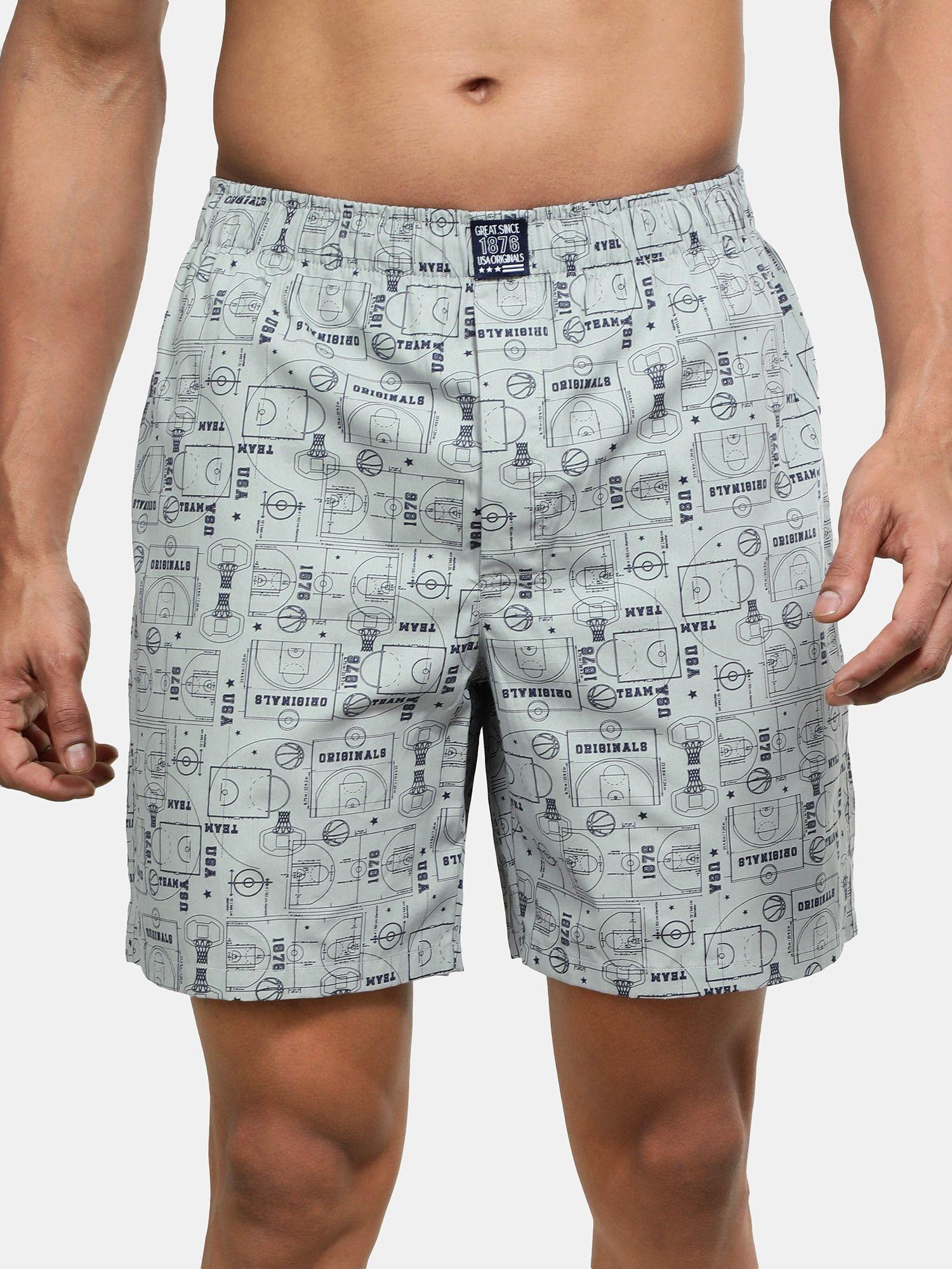 us57 mens mercerized cotton woven printed boxer shorts with side pocket - nickle