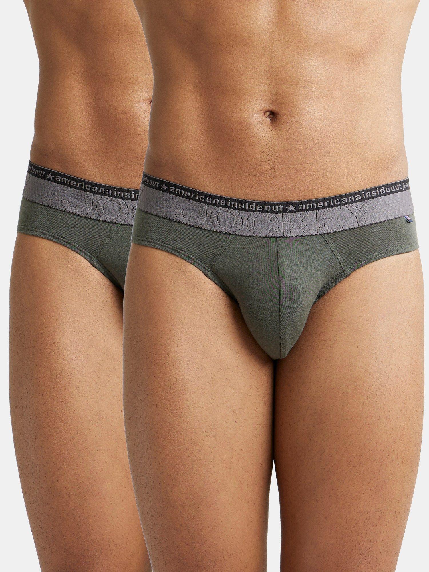 us59 men cotton stretch solid brief with ultrasoft waistband - deep olive (pack of 2)