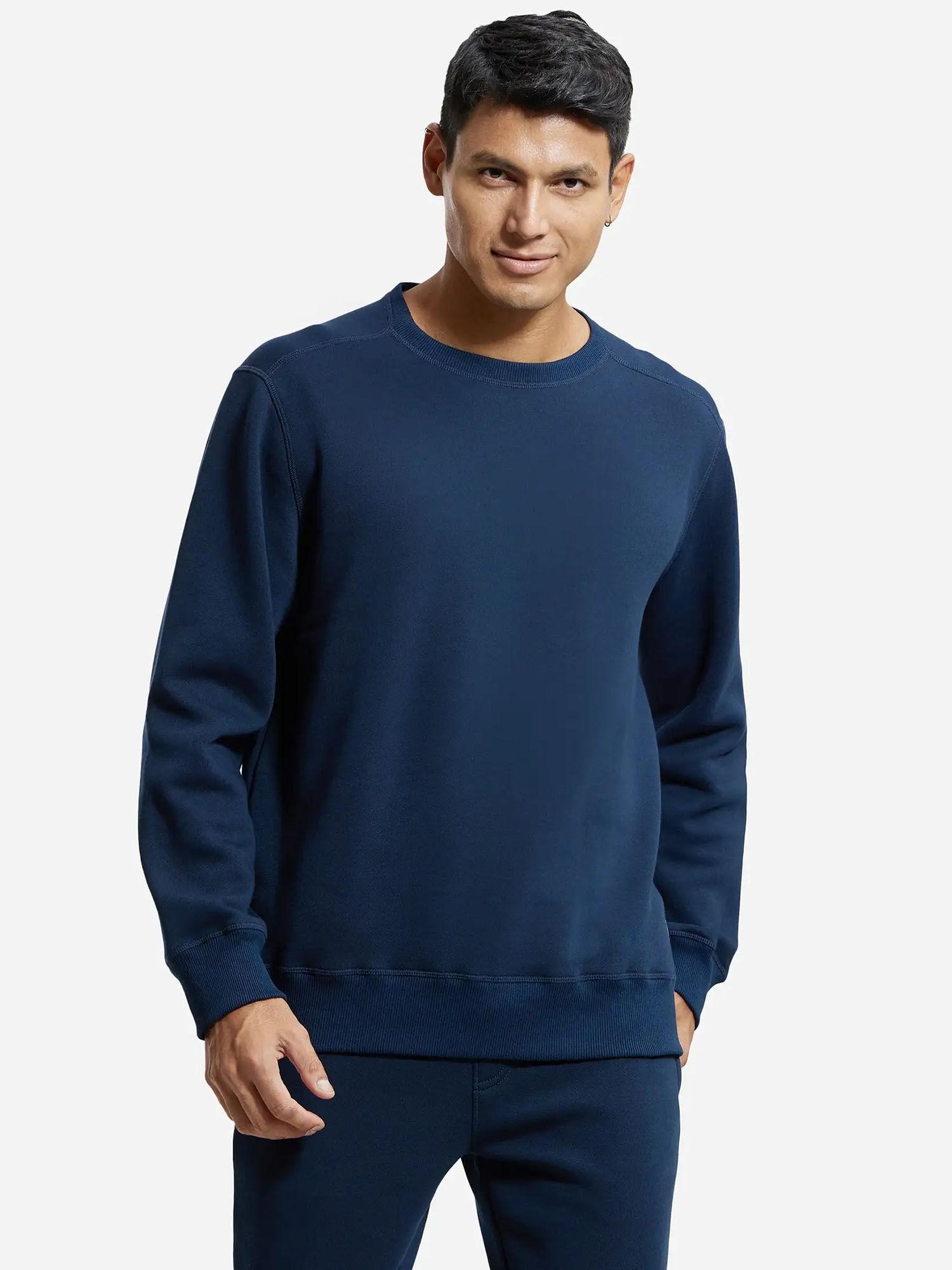 us92 men's super combed cotton rich fleece fabric navy blue sweatshirt
