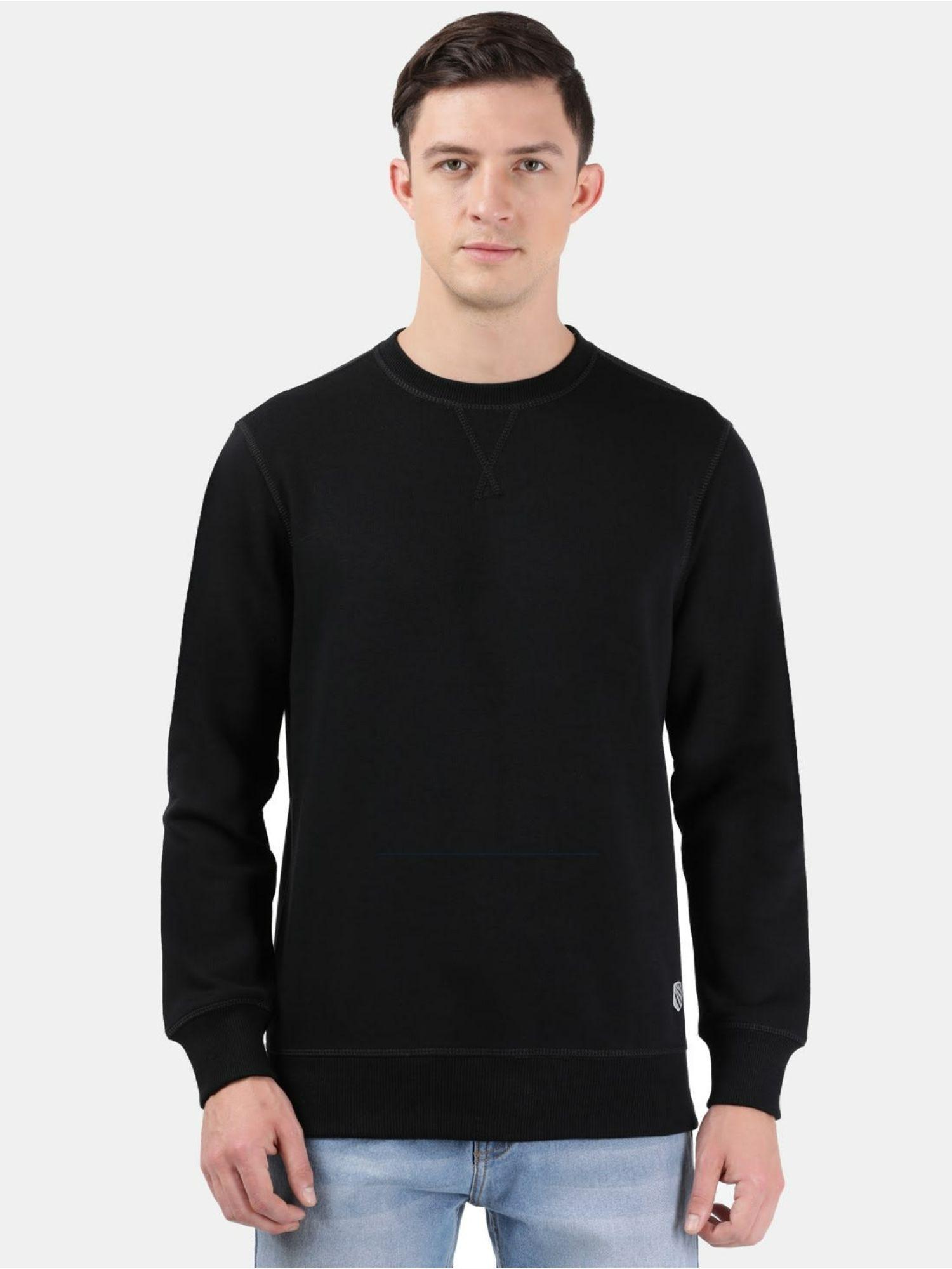 us92 mens cotton rich fleece fabric sweatshirt with stay warm treatment-black