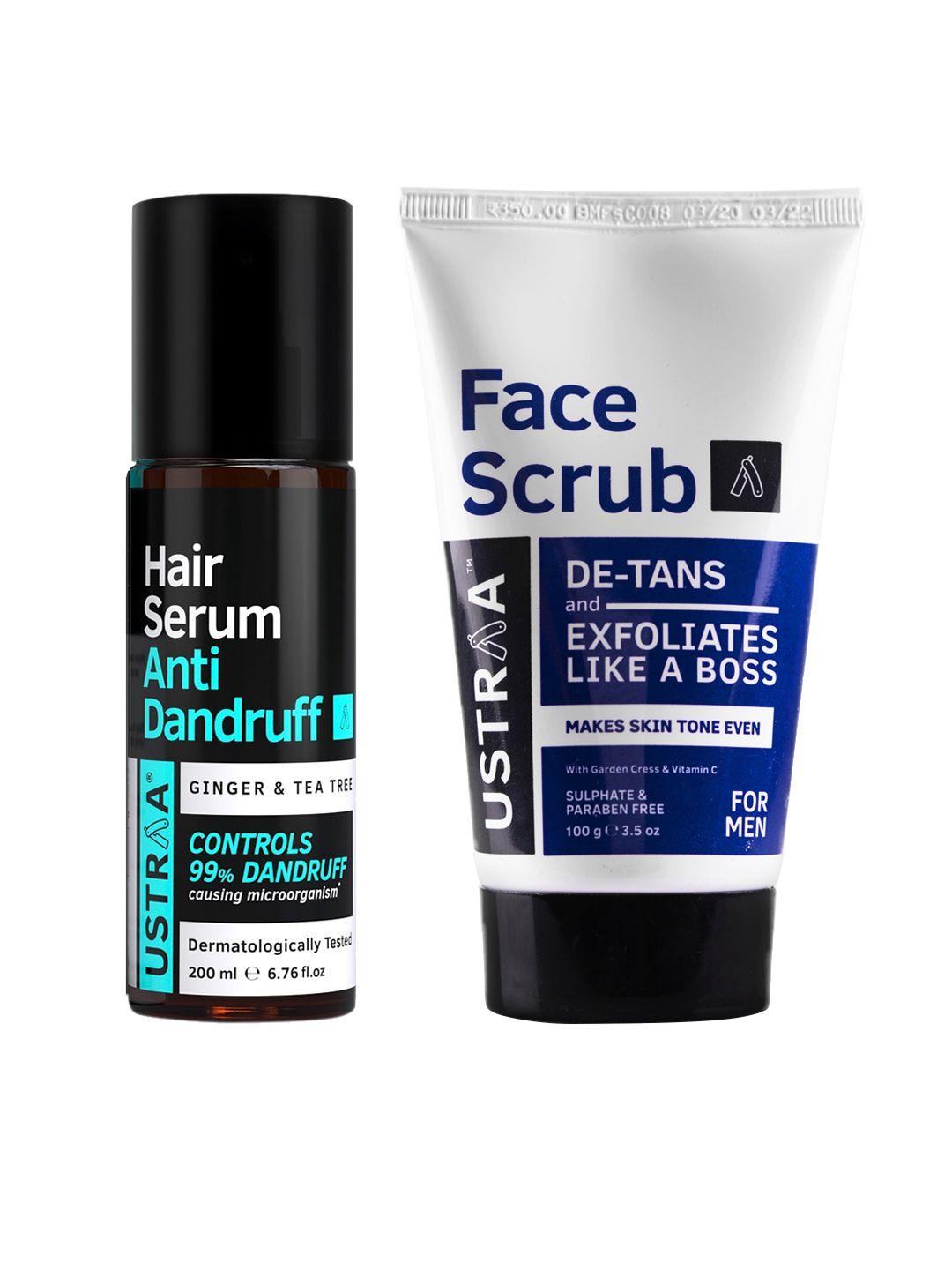ustraa men black combo of hair serum anti-dandruff & de-tan face scrub