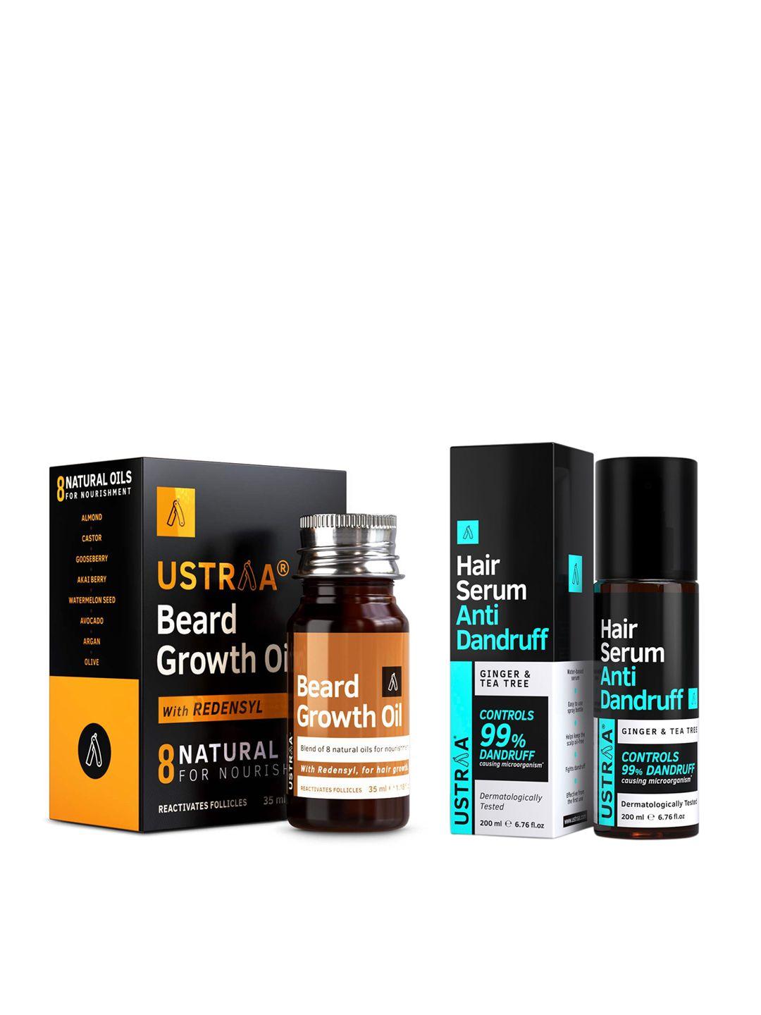 ustraa men ginger & tea tree anti-dandruff hair serum 200 ml with beard growth oil 35 ml