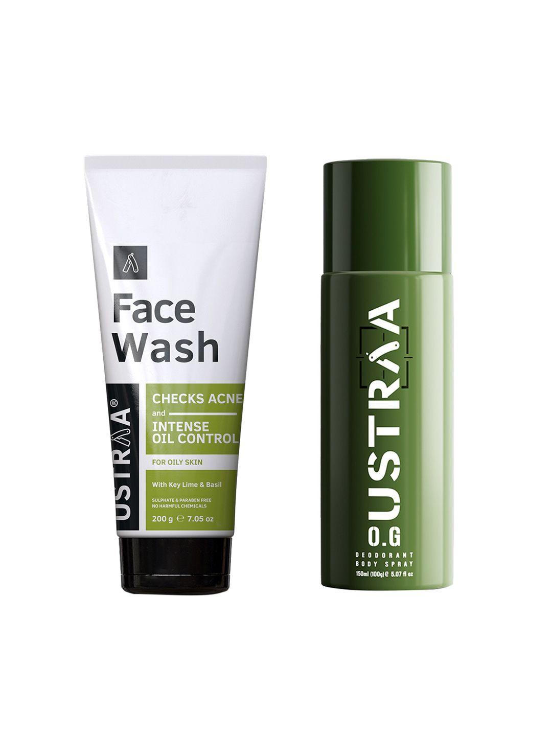 ustraa men set of o.g. deodorant body spray 150 ml + acne & oil control face wash 200 g