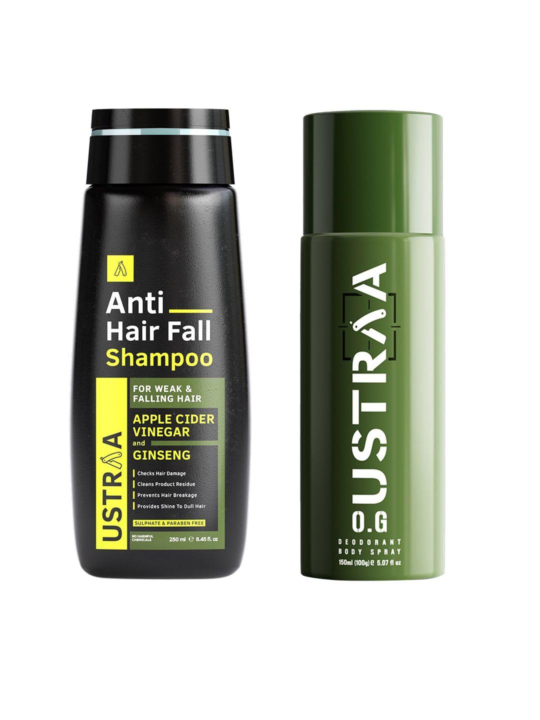 ustraa men set of o.g. deodorant body spray 150 ml + anti hair fall shampoo 250 ml