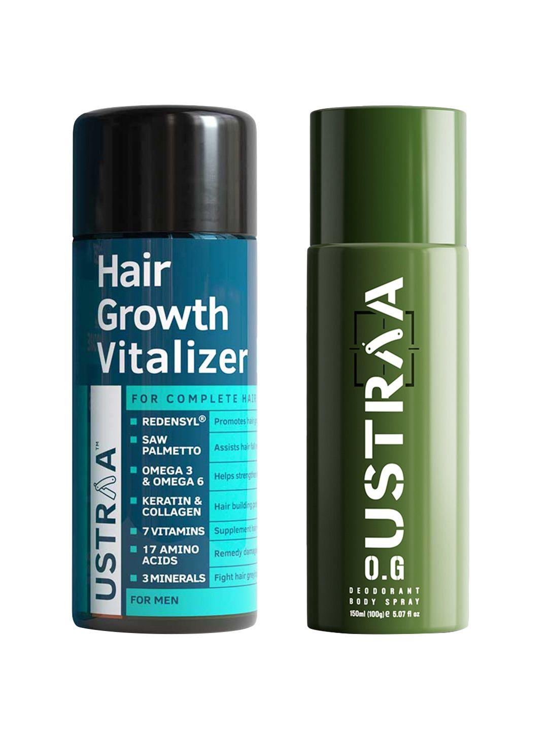 ustraa men set of o.g. deodorant body spray 150 ml + hair growth vitalizer 100 ml