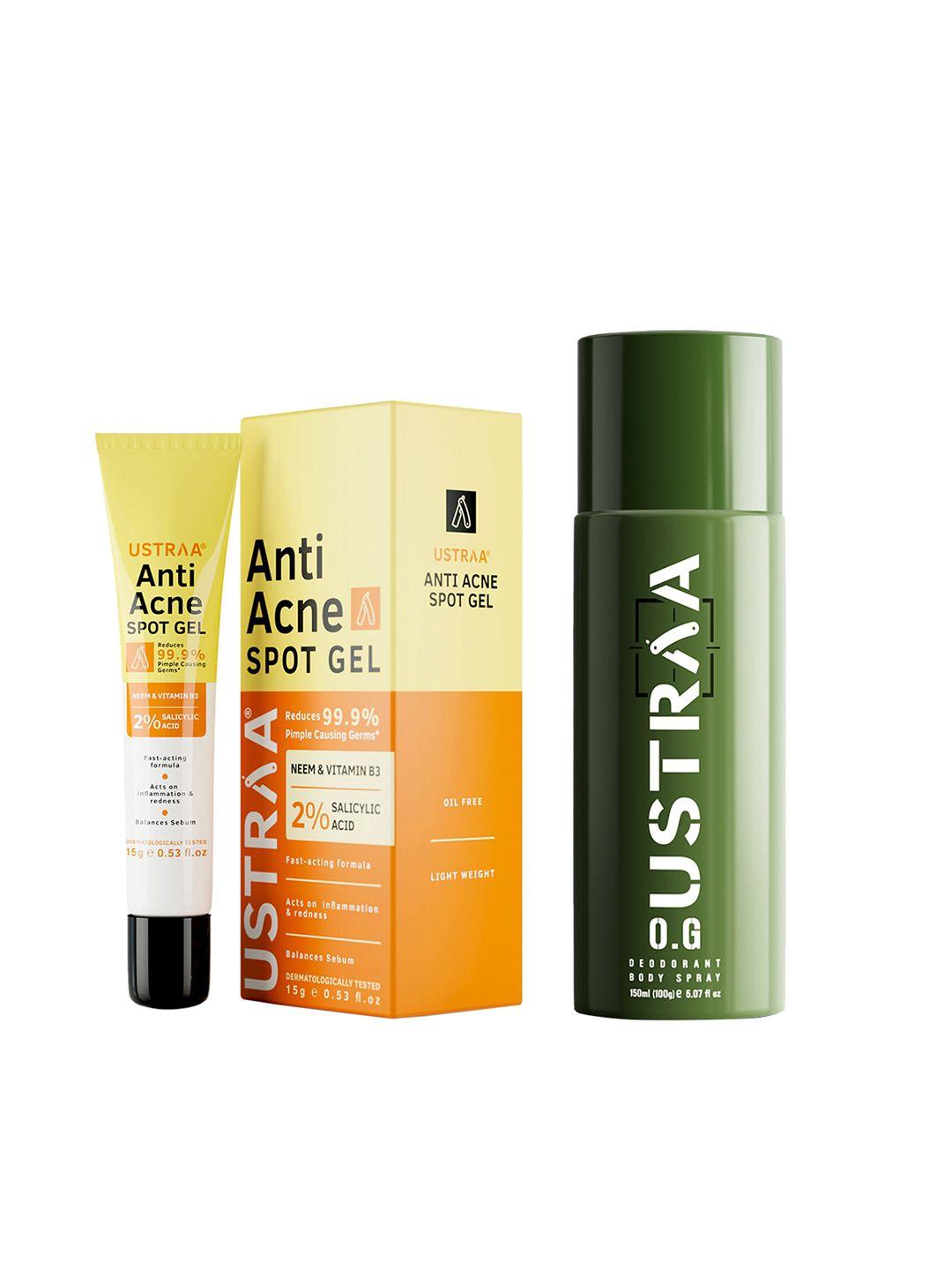 ustraa men set of o.g. deodorant body spray 150 ml + oil free anti-acne spot gel 15 g