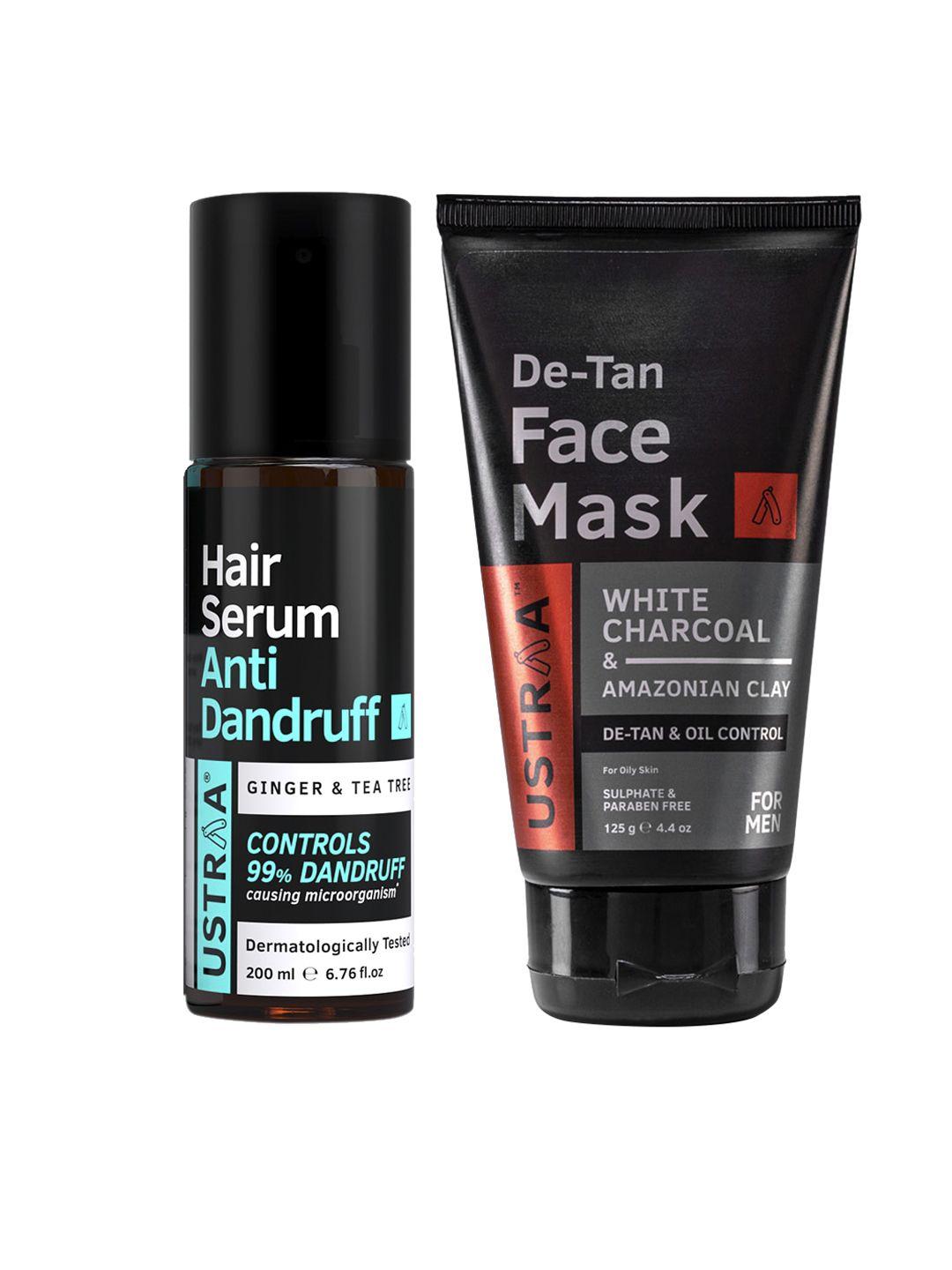 ustraa set of anti dandruff hair serum 200 ml & de tan face mask oily skin 125 g