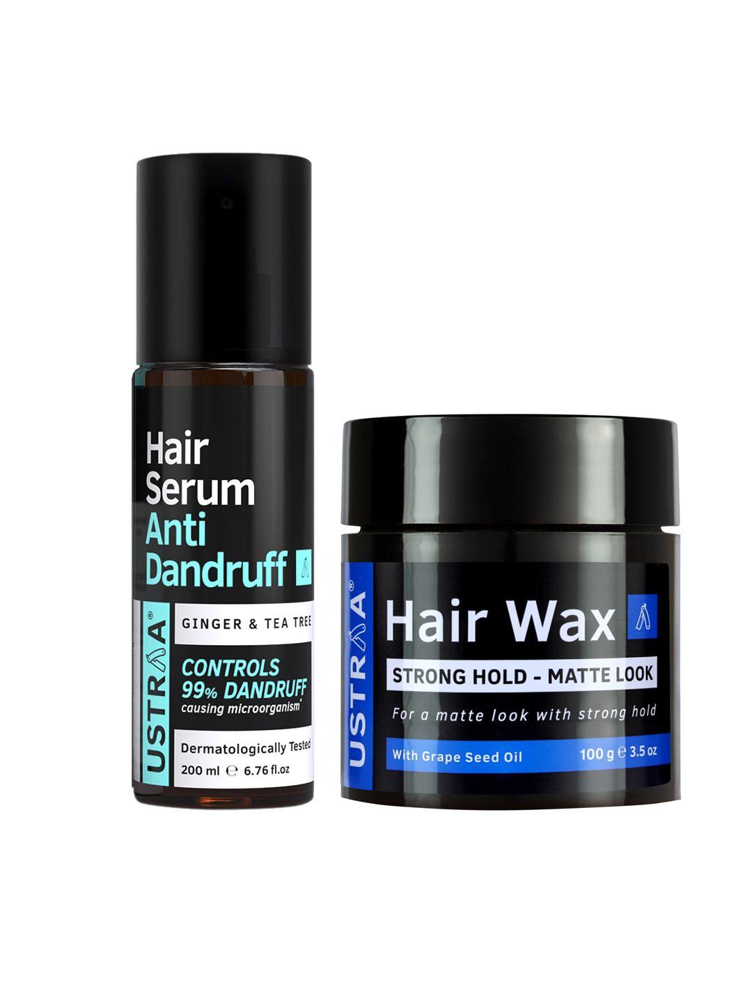 ustraa set of anti dandruff hair serum 200 ml & strong hold hair wax for matte look 100 g