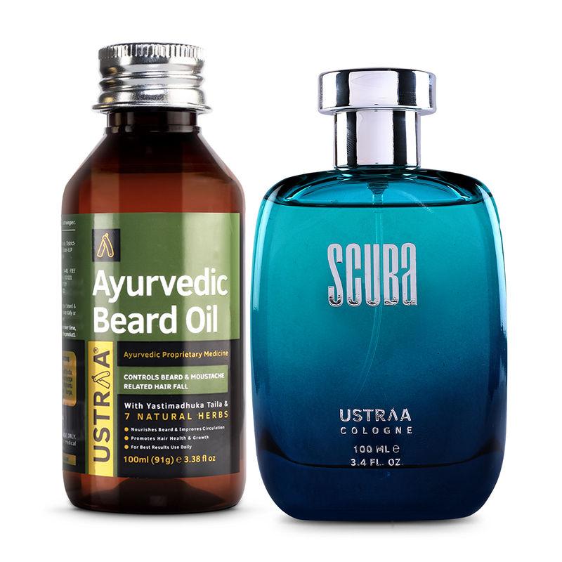 ustraa ayurvedic beard growth oil & scuba cologne - perfume for men