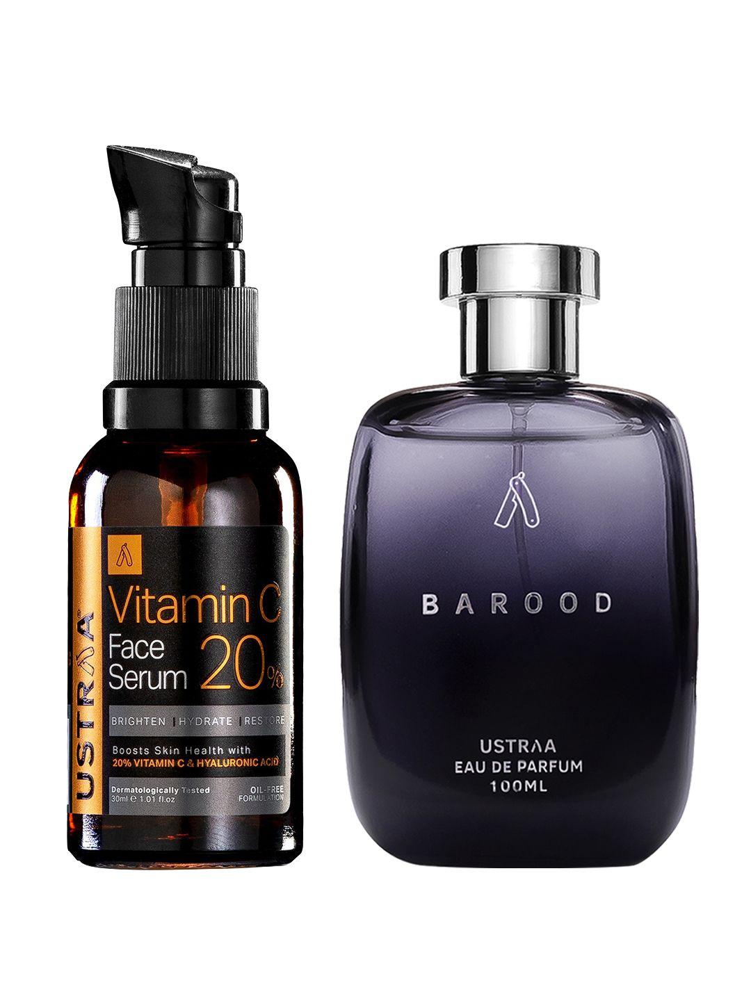 ustraa men set of barood eau de parfum 100 ml + 20% vitamin c face serum with ha 30 ml