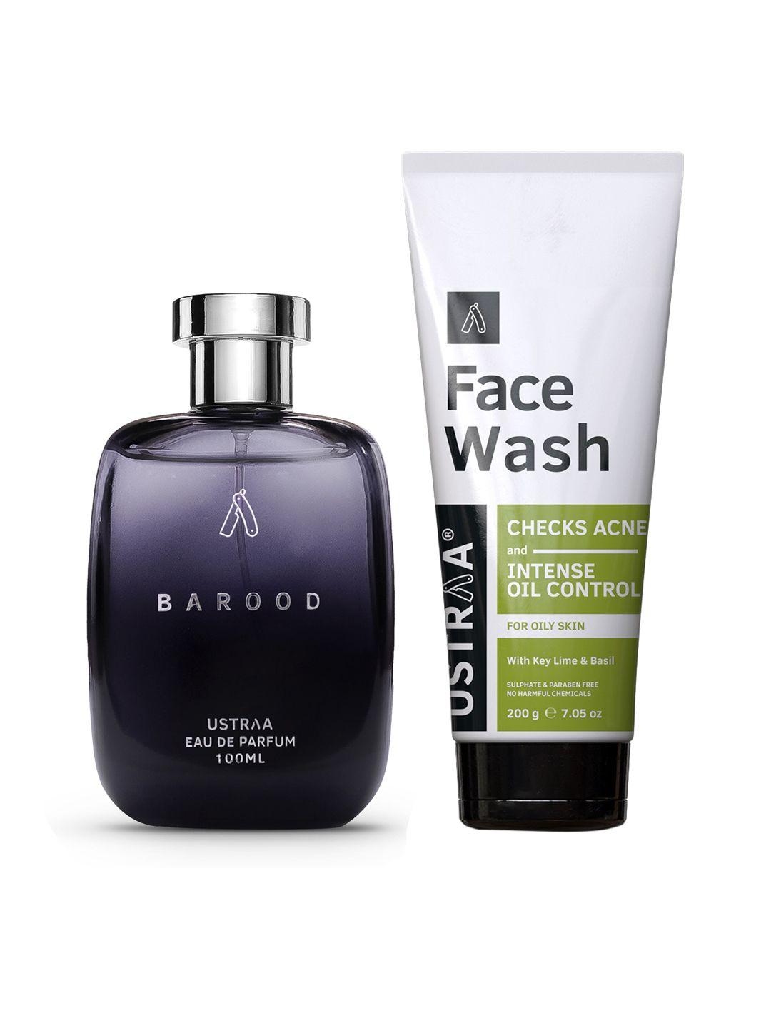 ustraa men set of barood eau de parfum 100 ml + acne & oil control face wash 200 g