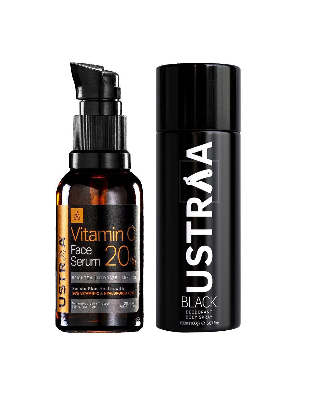 ustraa men set of black deodorant 150ml & vitamin c face serum 30ml