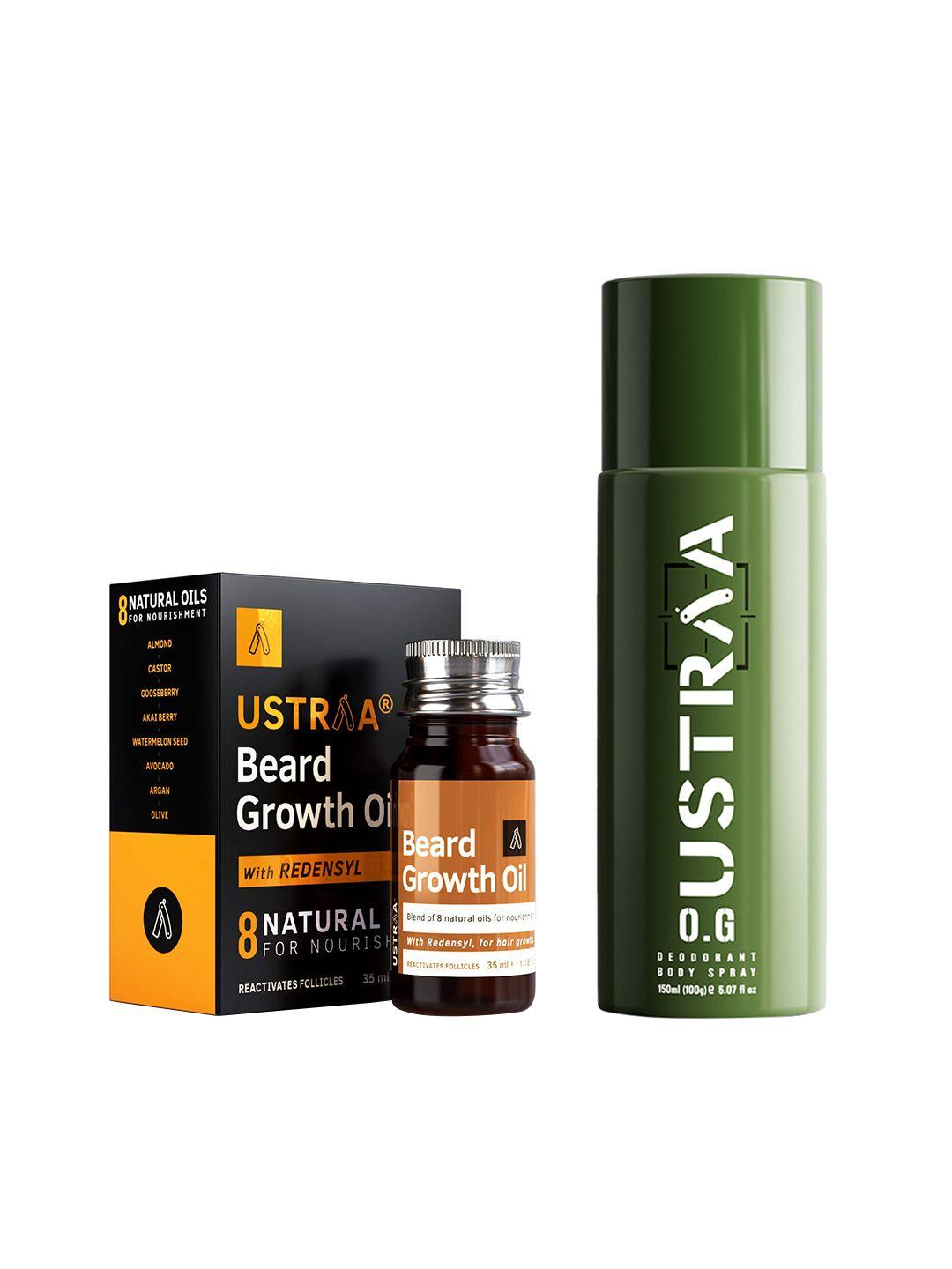 ustraa men set of o.g. deodorant body spray 150 ml + beard growth oil 35 ml