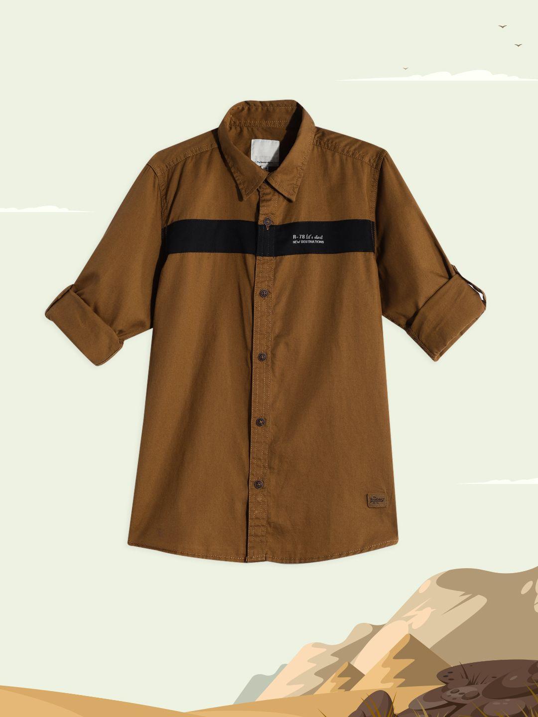 uth by roadster boys brown solid pure cotton casual shirt