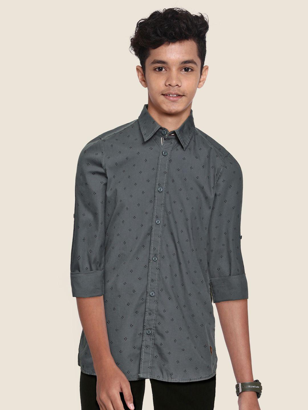 uth by roadster boys grey pure cotton printed casual shirt