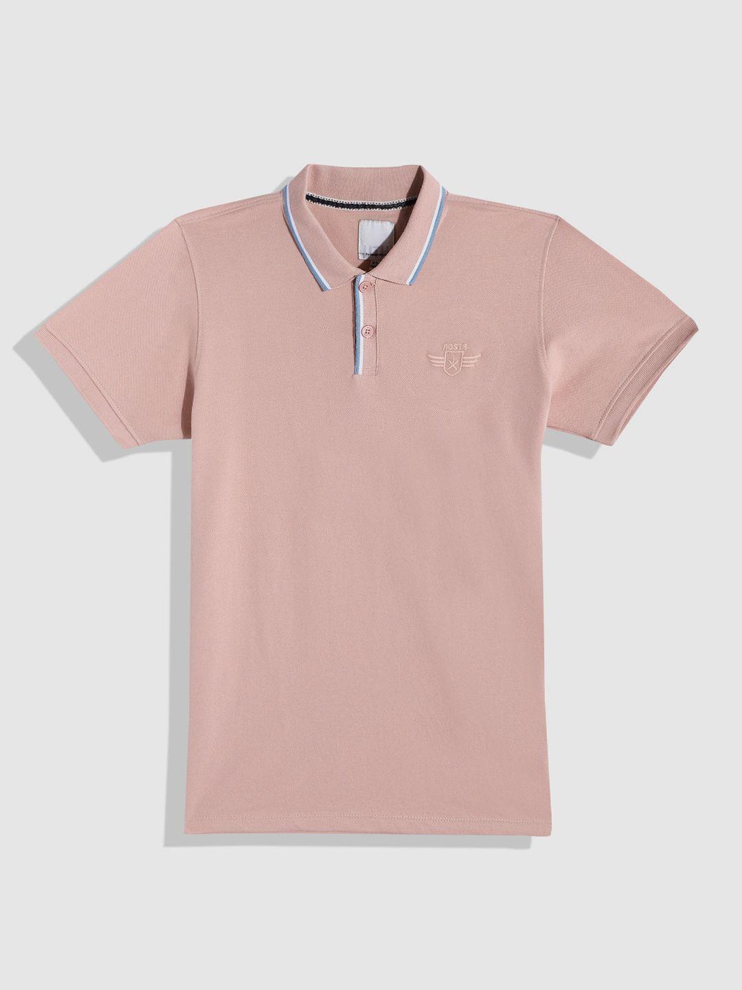uth by roadster boys peach-coloured pure cotton polo collar t-shirt