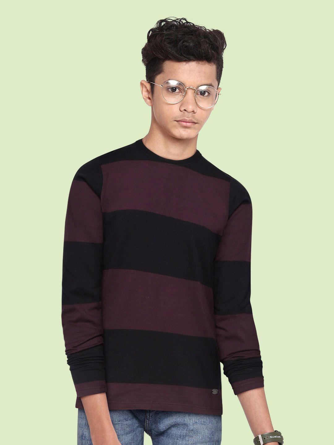 uth by roadster boys black & burgundy cotton striped t-shirt