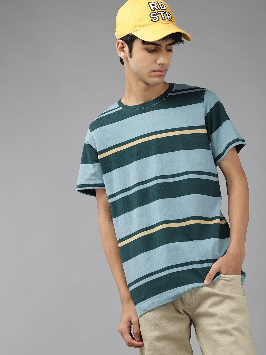 uth by roadster boys blue & green striped pure cotton t-shirt