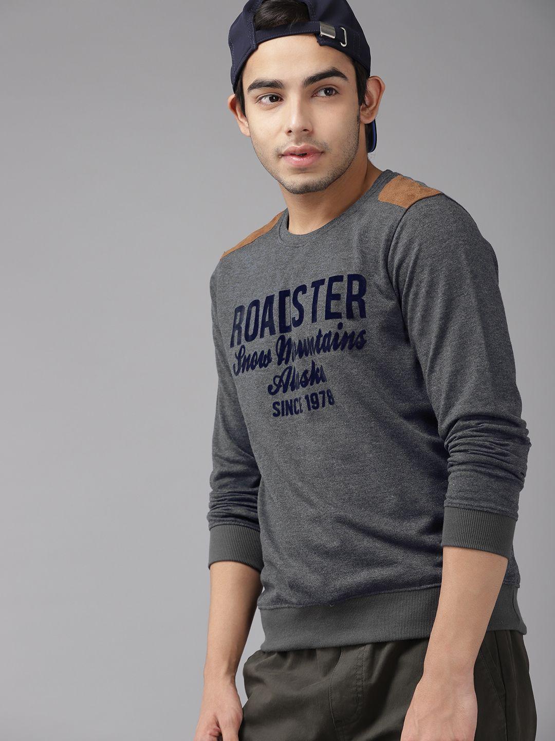 uth by roadster boys charcoal grey & navy brand logo print sweatshirt