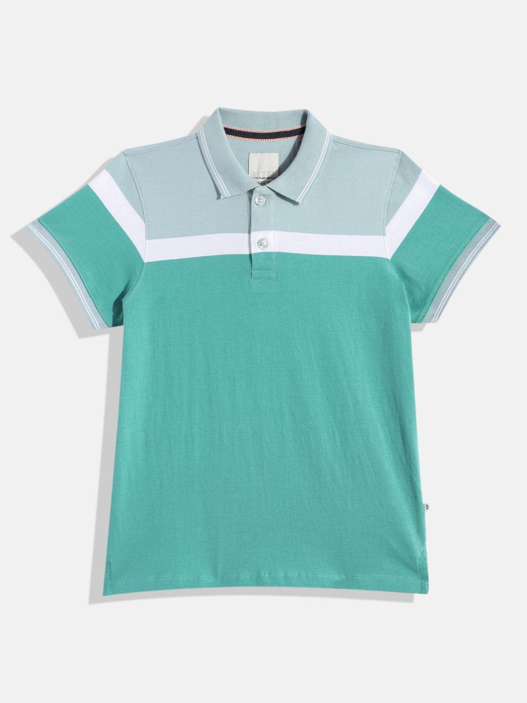 uth by roadster boys colourblocked pure cotton polo collar t-shirt