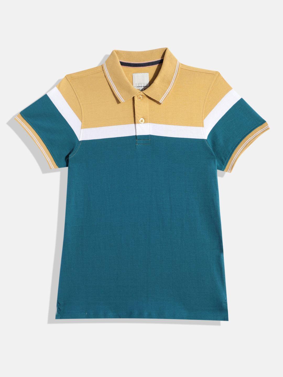 uth by roadster boys colourblocked pure cotton polo collar t-shirt