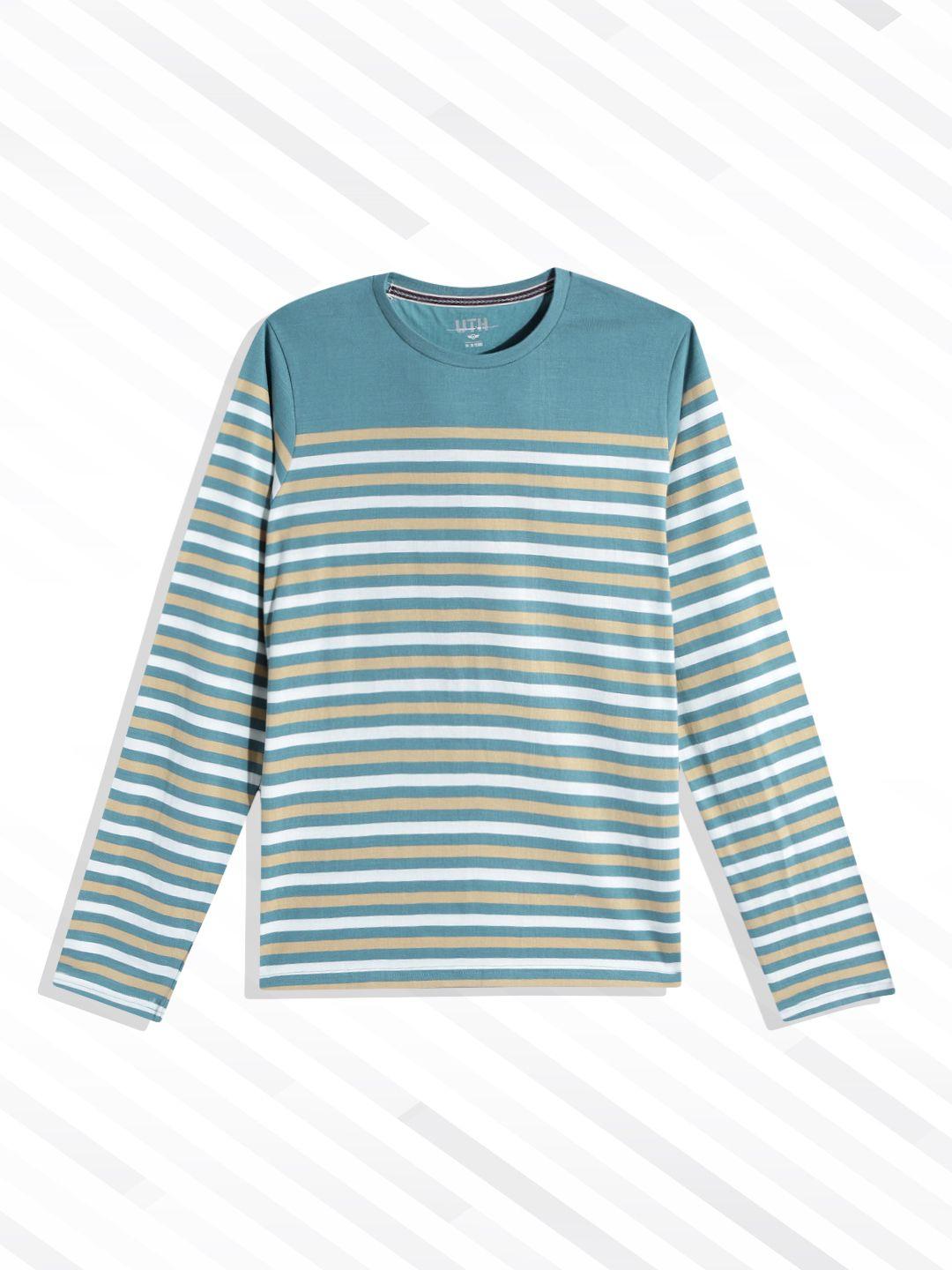 uth by roadster boys green & white striped pure cotton t-shirt
