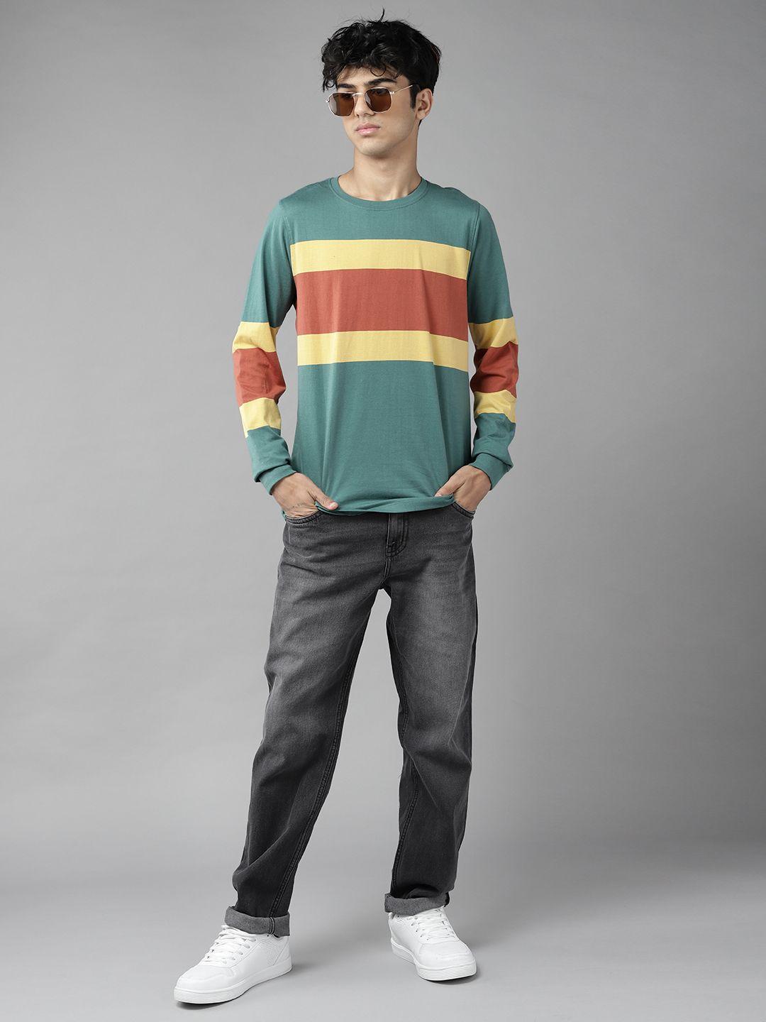 uth by roadster boys green & yellow striped pure cotton t-shirt
