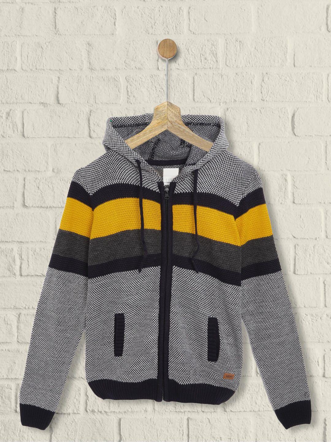 uth by roadster boys grey & yellow acrylic colourblocked front-open