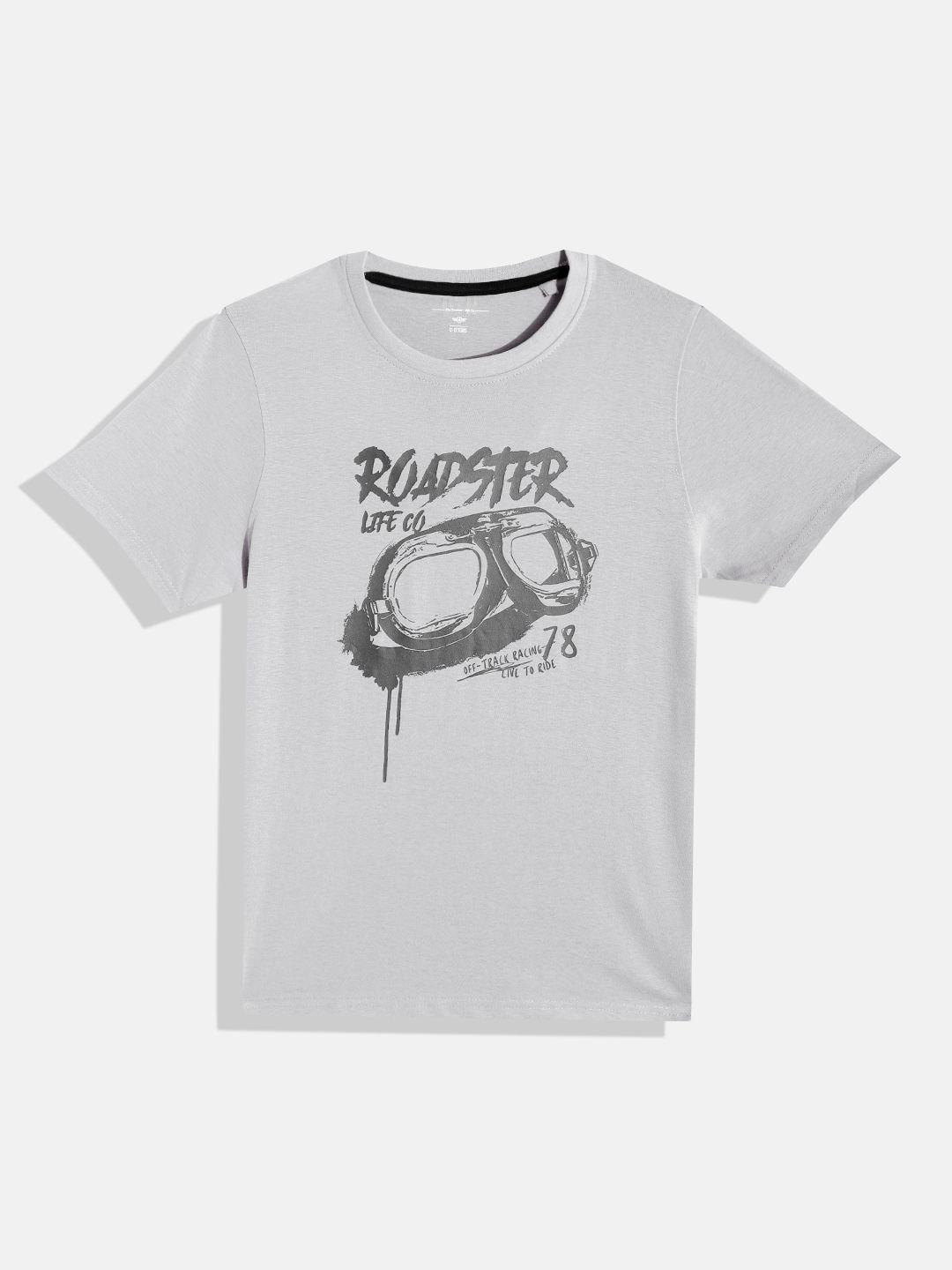 uth by roadster boys grey pure cotton typography printed t-shirt