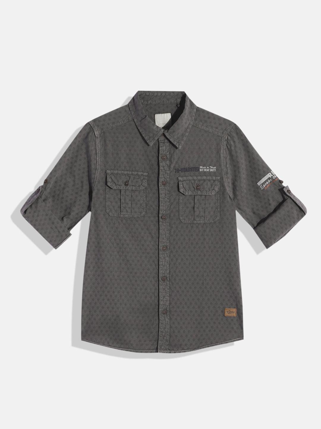 uth by roadster boys grey self design pure cotton casual shirt