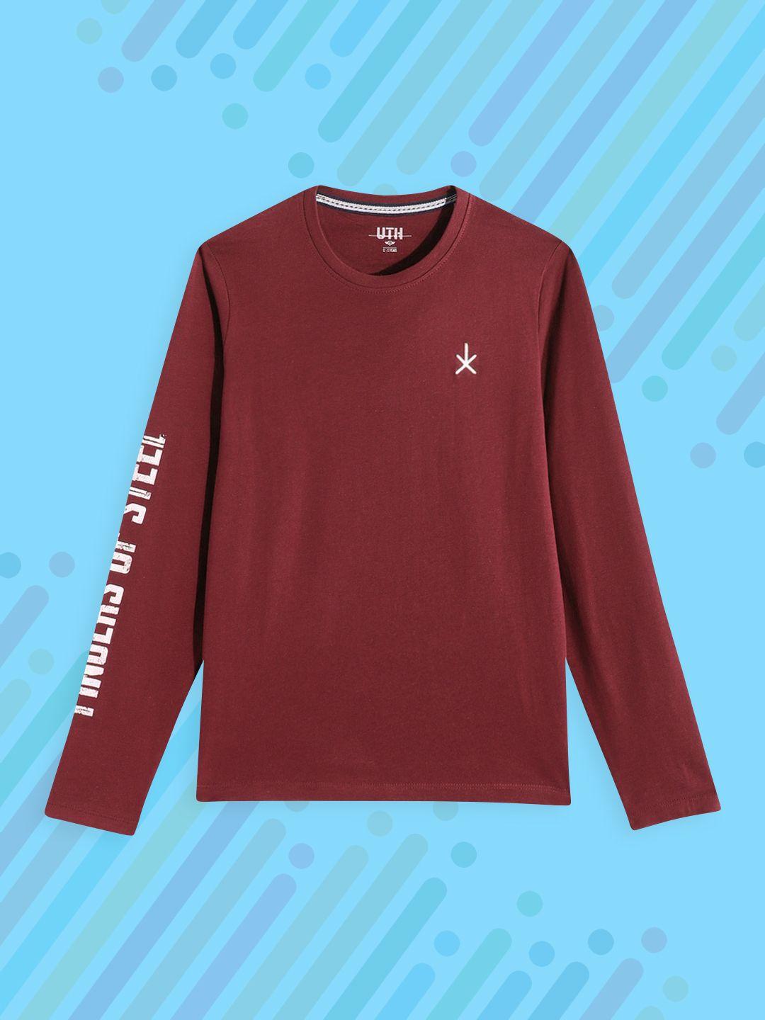 uth by roadster boys maroon pure cotton t-shirt
