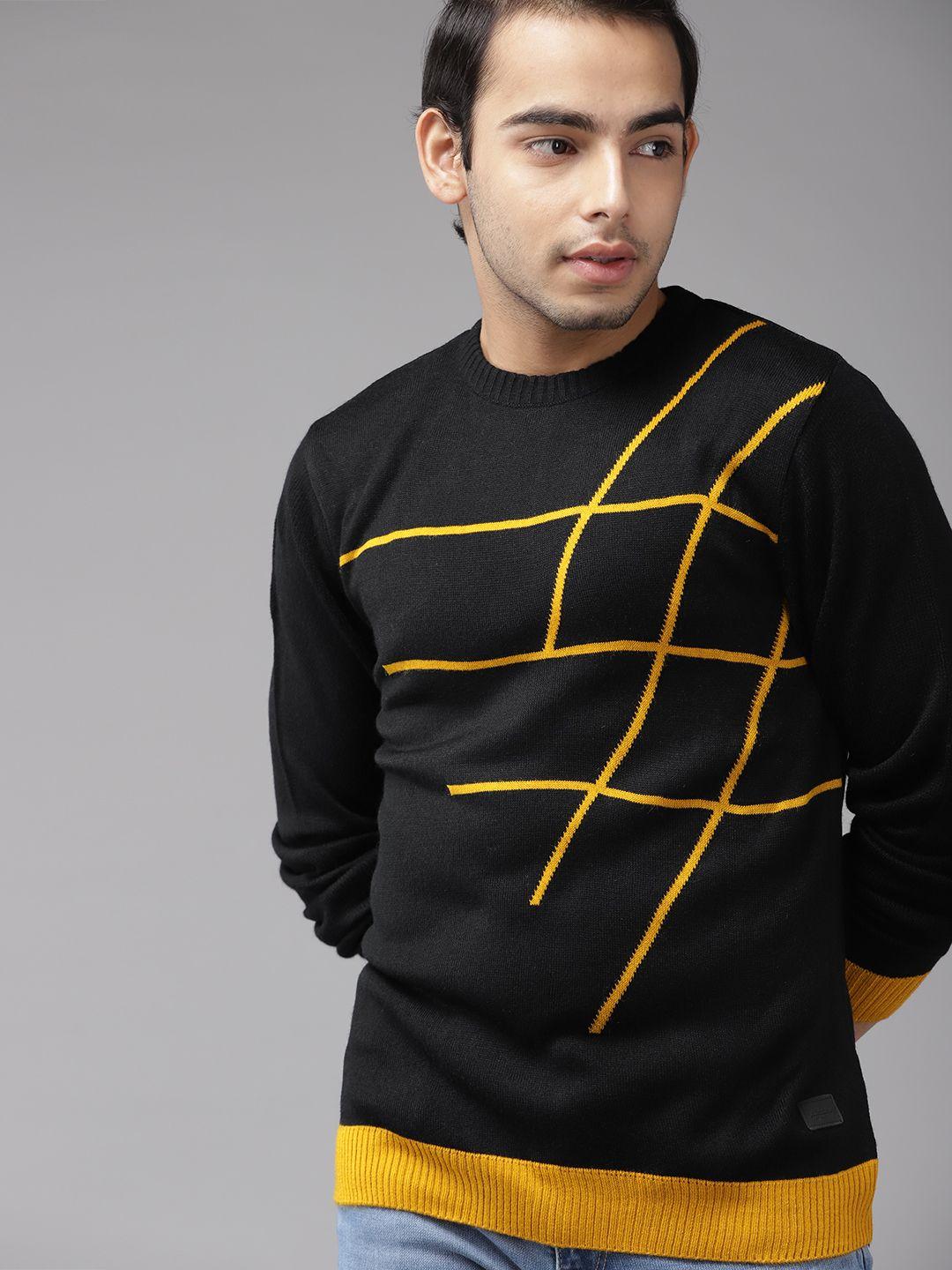 uth by roadster boys navy blue & mustard yellow checked detail pullover