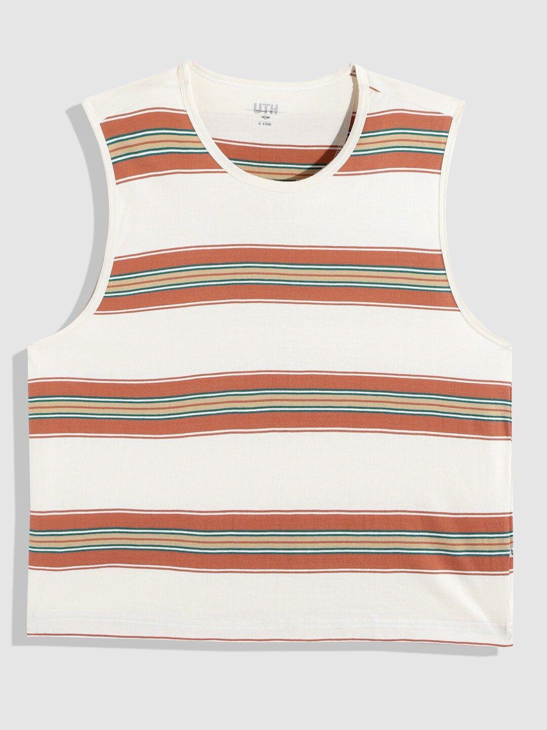 uth by roadster boys off white & rust orange striped pure cotton t-shirt