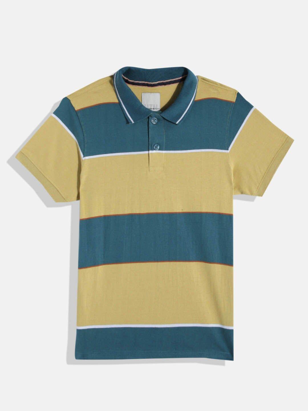 uth by roadster boys pure cotton striped polo collar t-shirt