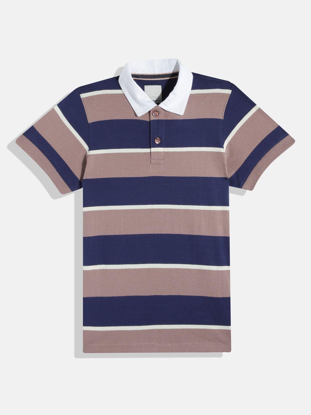 uth by roadster boys pure cotton striped polo collar t-shirt