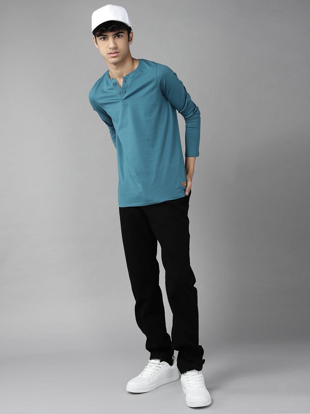 uth by roadster boys teal blue henley neck solid t-shirt