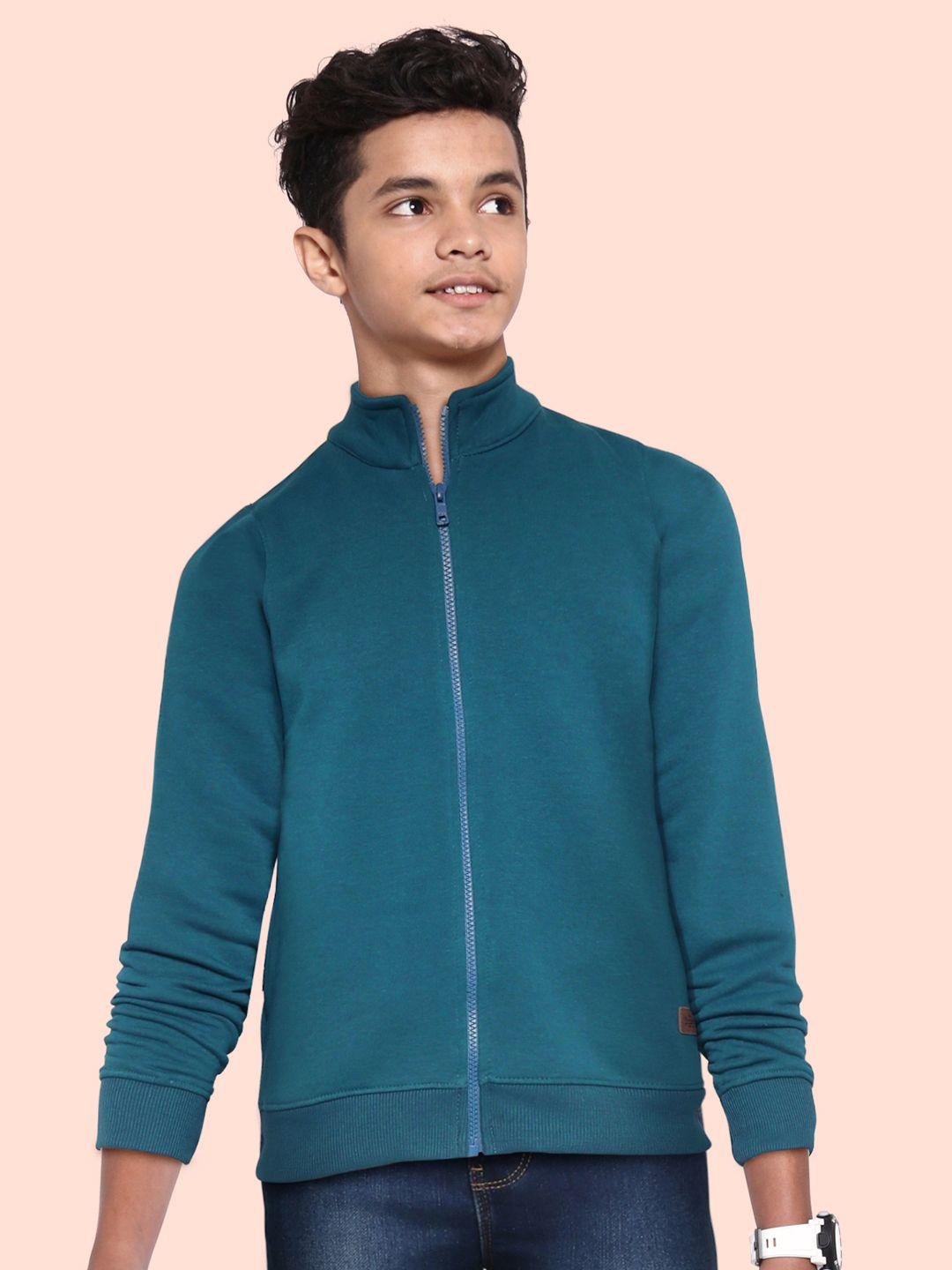 uth by roadster boys teal green solid front-open sweatshirt