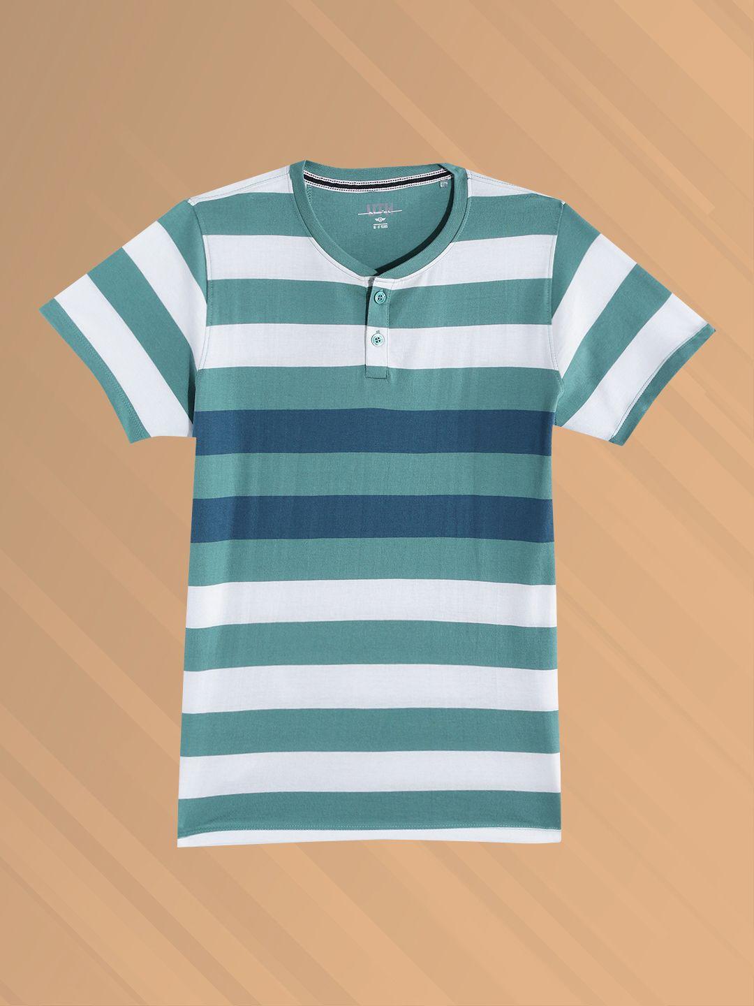 uth by roadster boys white & green striped henley neck cotton t-shirt
