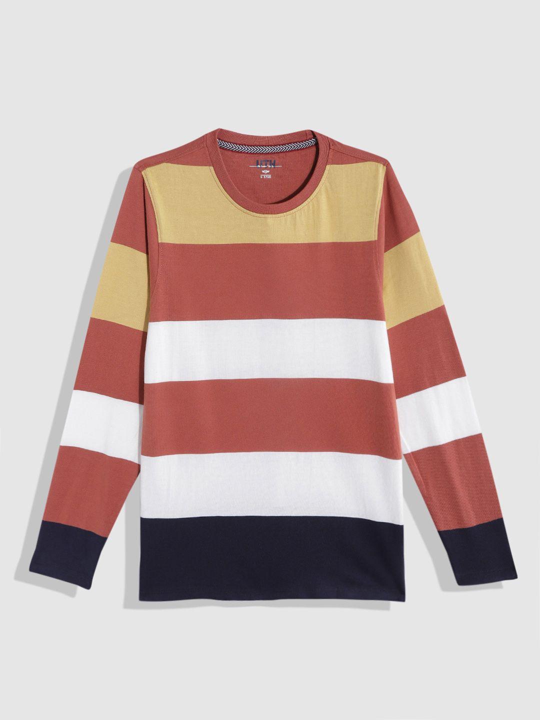 uth by roadster teen boys rust & yellow pure cotton striped t-shirt