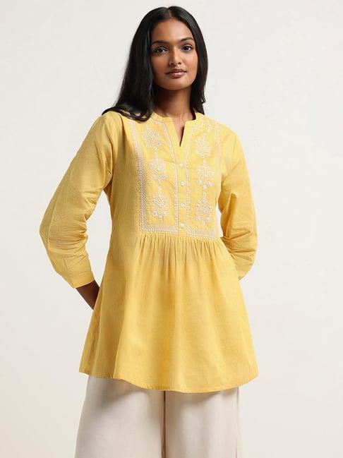 utsa by westside yellow embroidered kurti