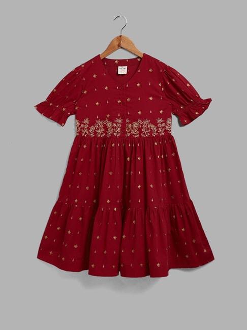 utsa kids by westside embroidered maroon a-line dress
