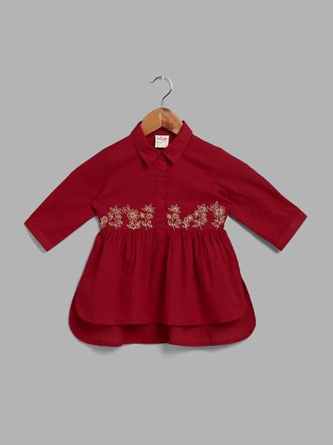 utsa kids by westside embroidered maroon a-line top