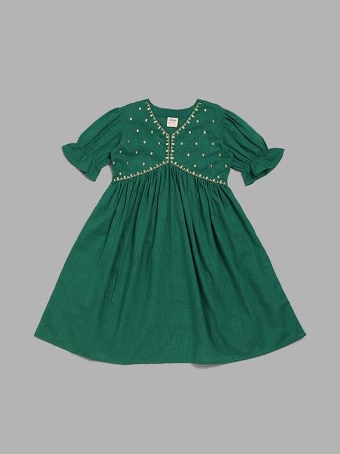 utsa kids by westside emerald green floral embroidered gathered dress